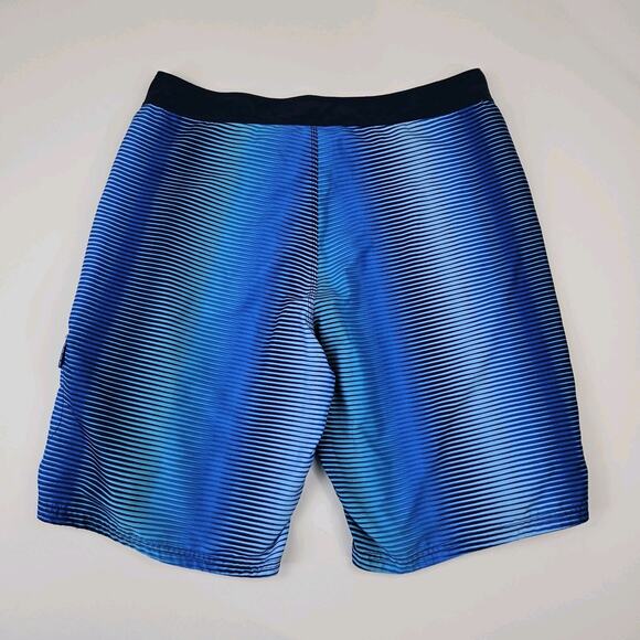 Nike Board Shorts Men's 36 Surf Swimming Trunks Stretch Blue Striped Unlined - Picture 4 of 9